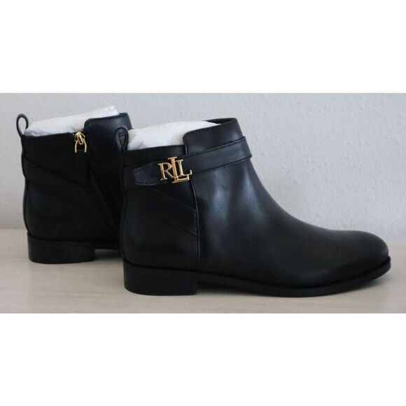 Lauren Ralph Lauren Women's Sz 7.5B Black Bonne Leather Ankle Booties - Picture 6 of 13